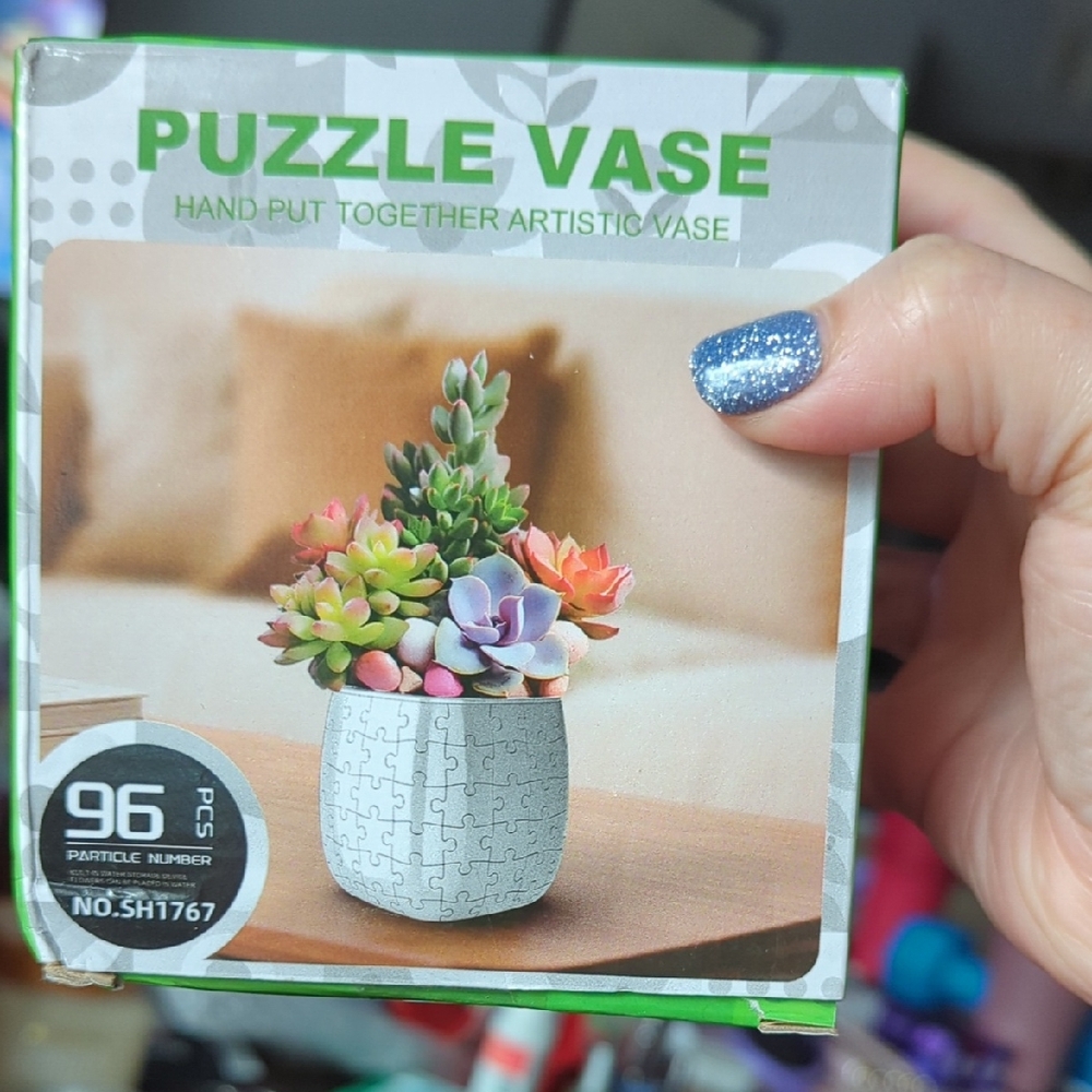 Puzzle Vase with Colorful Succulents